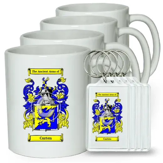 Curten Set of 4 Coffee Mugs and Keychains