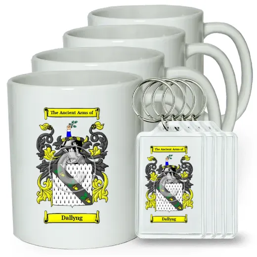 Dallyng Set of 4 Coffee Mugs and Keychains