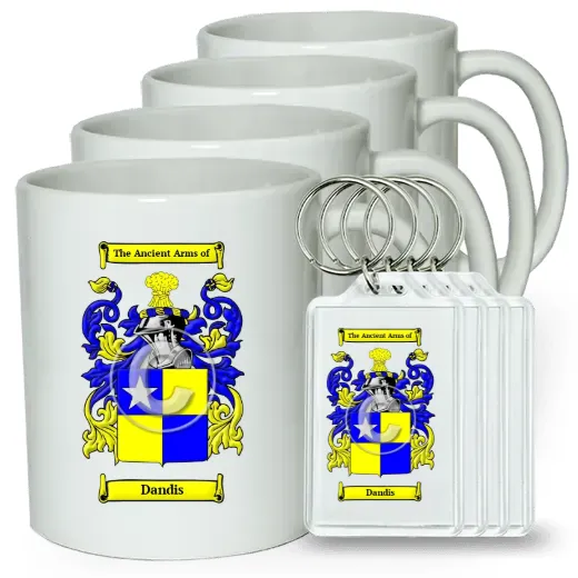 Dandis Set of 4 Coffee Mugs and Keychains