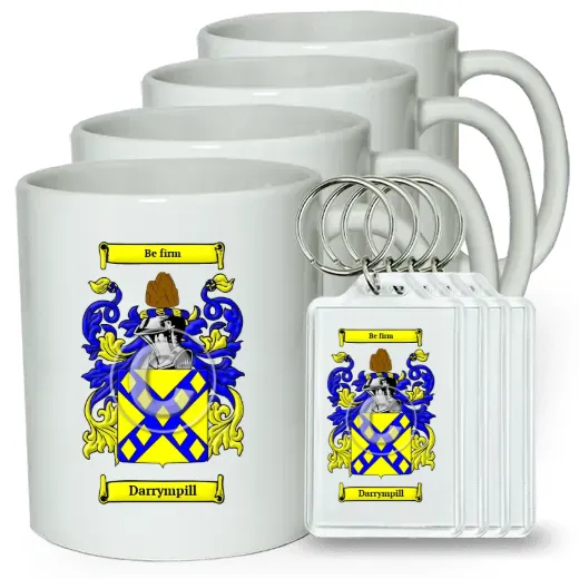 Darrympill Set of 4 Coffee Mugs and Keychains