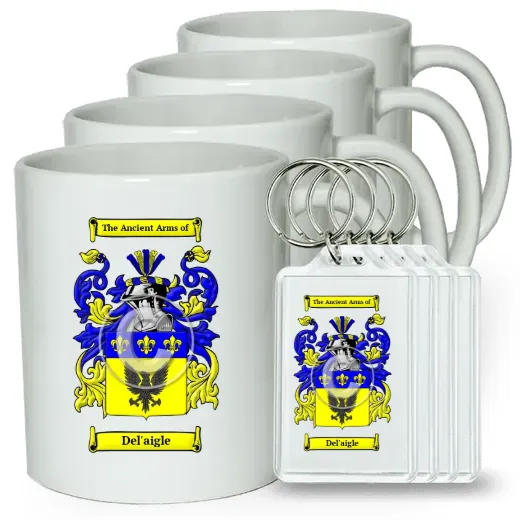 Del'aigle Set of 4 Coffee Mugs and Keychains