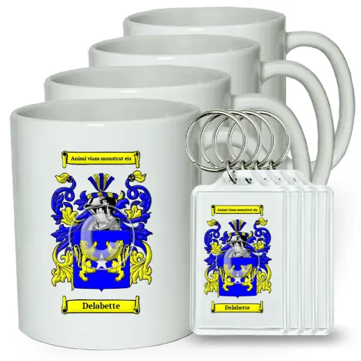 Delabette Set of 4 Coffee Mugs and Keychains