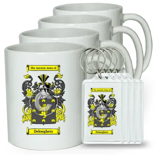 Deloughery Set of 4 Coffee Mugs and Keychains