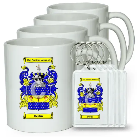 Derlin Set of 4 Coffee Mugs and Keychains