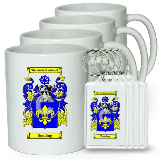 Douding Set of 4 Coffee Mugs and Keychains