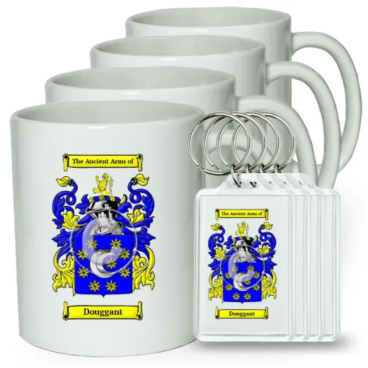 Douggant Set of 4 Coffee Mugs and Keychains