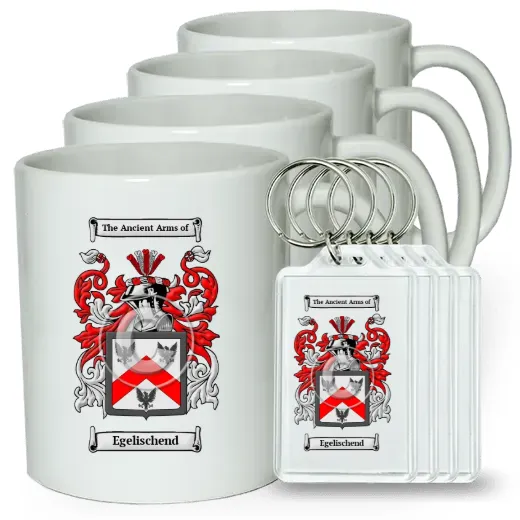 Egelischend Set of 4 Coffee Mugs and Keychains