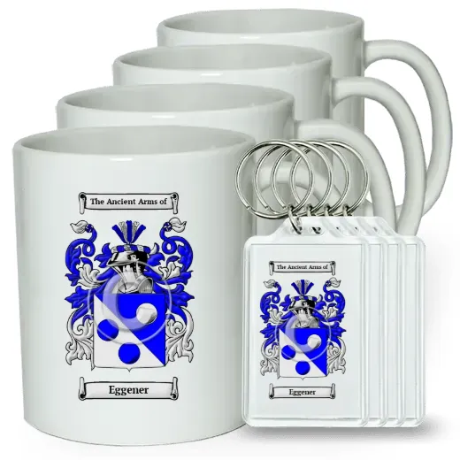 Eggener Set of 4 Coffee Mugs and Keychains