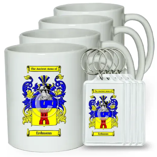 Erdmann Set of 4 Coffee Mugs and Keychains