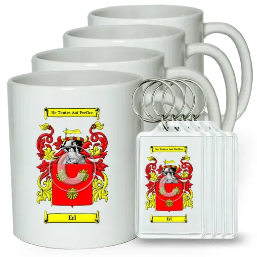 Erl Set of 4 Coffee Mugs and Keychains