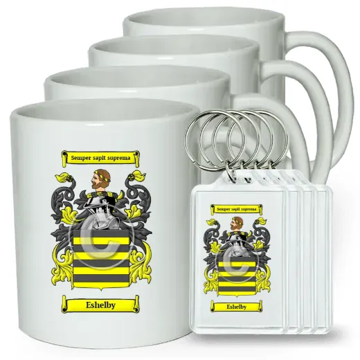 Eshelby Set of 4 Coffee Mugs and Keychains