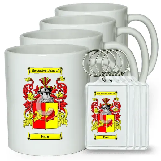 Farn Set of 4 Coffee Mugs and Keychains