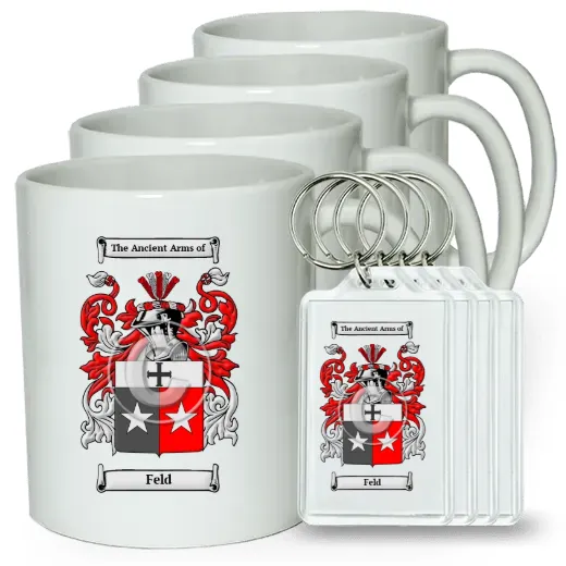 Feld Set of 4 Coffee Mugs and Keychains