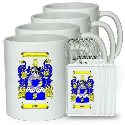 Fello Set of 4 Coffee Mugs and Keychains