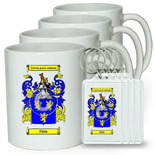 Finis Set of 4 Coffee Mugs and Keychains