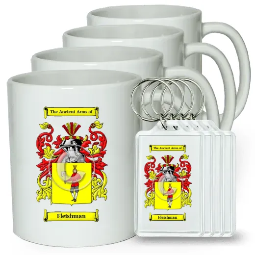 Fleishman Set of 4 Coffee Mugs and Keychains