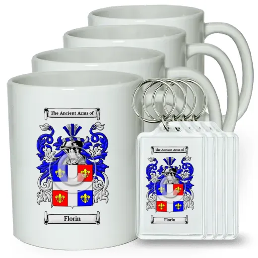 Florin Set of 4 Coffee Mugs and Keychains