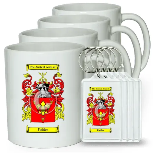 Folder Set of 4 Coffee Mugs and Keychains