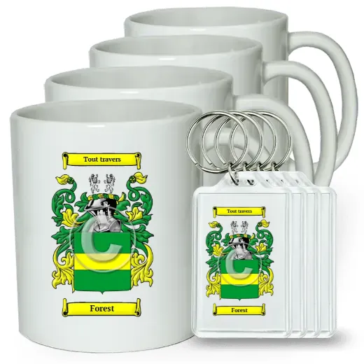 Forest Set of 4 Coffee Mugs and Keychains