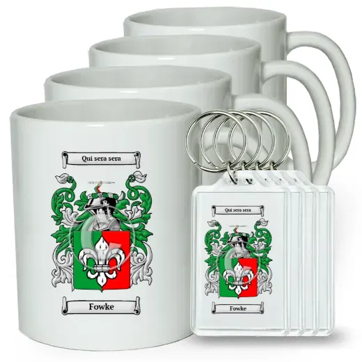 Fowke Set of 4 Coffee Mugs and Keychains