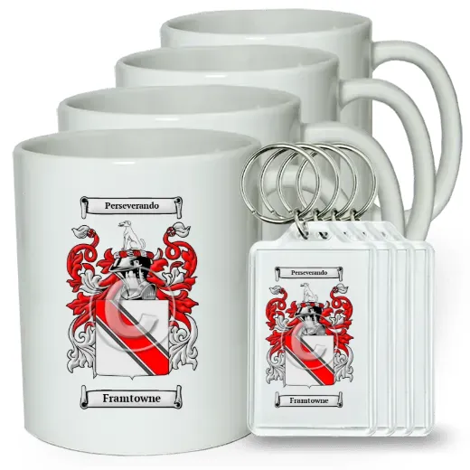 Framtowne Set of 4 Coffee Mugs and Keychains