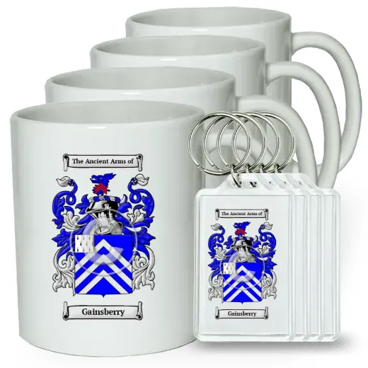 Gainsberry Set of 4 Coffee Mugs and Keychains