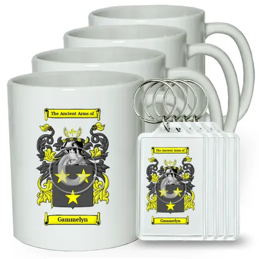 Gammelyn Set of 4 Coffee Mugs and Keychains