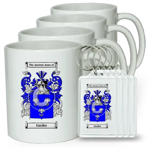 Gardes Set of 4 Coffee Mugs and Keychains