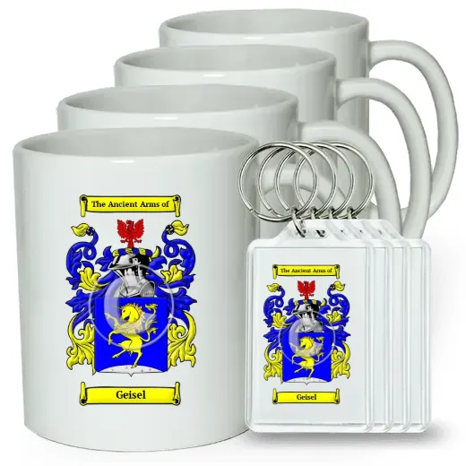Geisel Set of 4 Coffee Mugs and Keychains