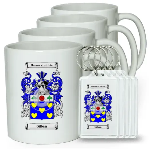 Gilban Set of 4 Coffee Mugs and Keychains
