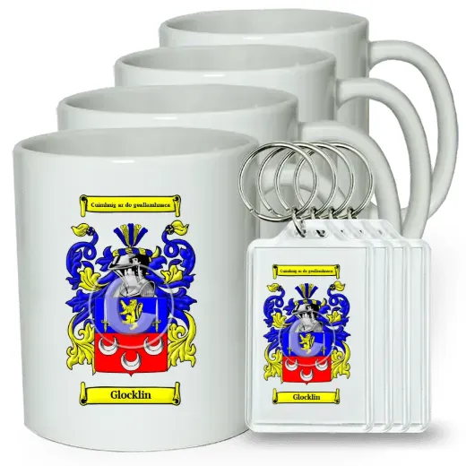 Glocklin Set of 4 Coffee Mugs and Keychains