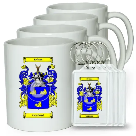 Gordent Set of 4 Coffee Mugs and Keychains