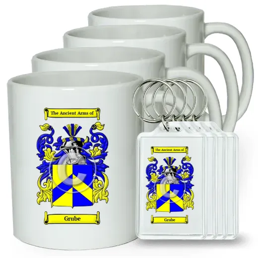 Grube Set of 4 Coffee Mugs and Keychains