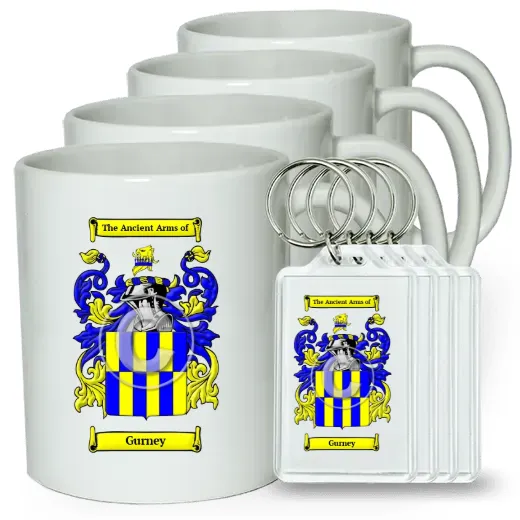 Gurney Set of 4 Coffee Mugs and Keychains