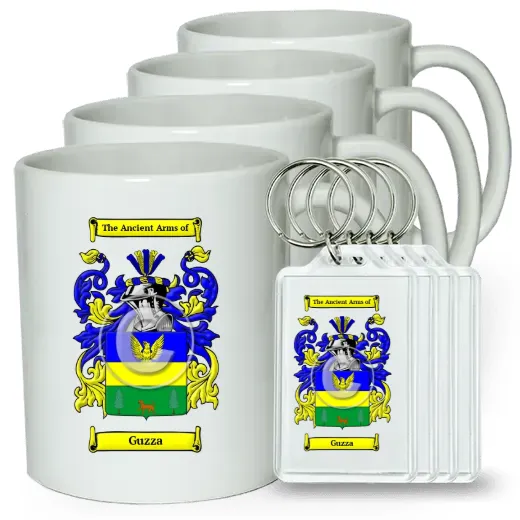 Guzza Set of 4 Coffee Mugs and Keychains