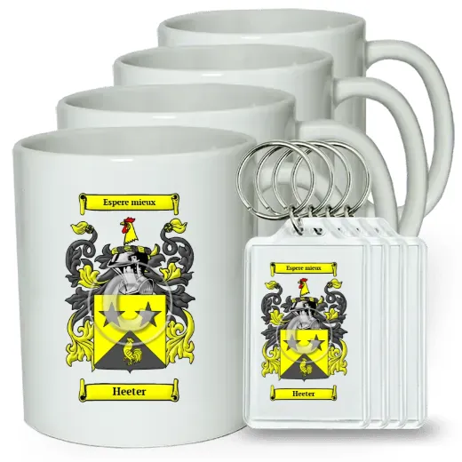 Heeter Set of 4 Coffee Mugs and Keychains