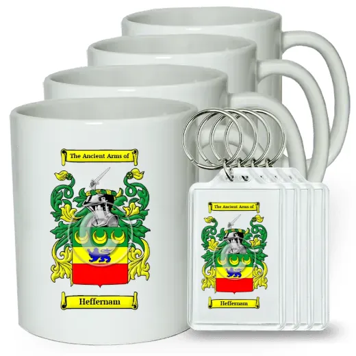 Heffernam Set of 4 Coffee Mugs and Keychains