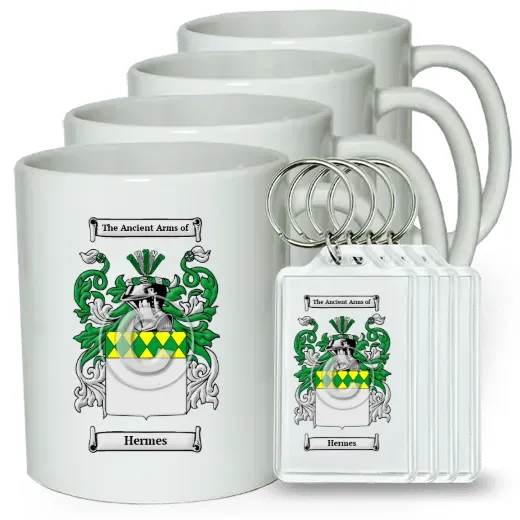 Hermes Set of 4 Coffee Mugs and Keychains