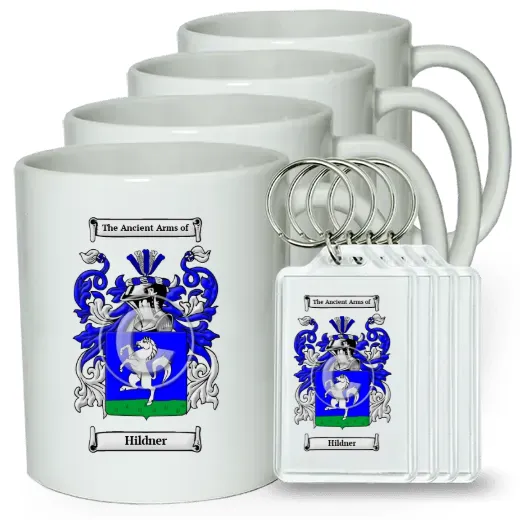 Hildner Set of 4 Coffee Mugs and Keychains