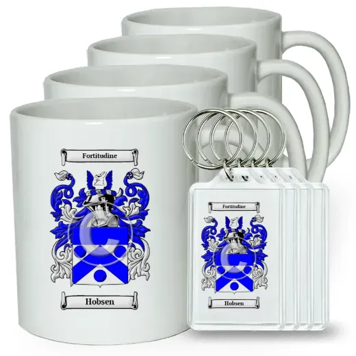 Hobsen Set of 4 Coffee Mugs and Keychains