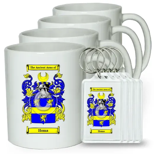 Homa Set of 4 Coffee Mugs and Keychains