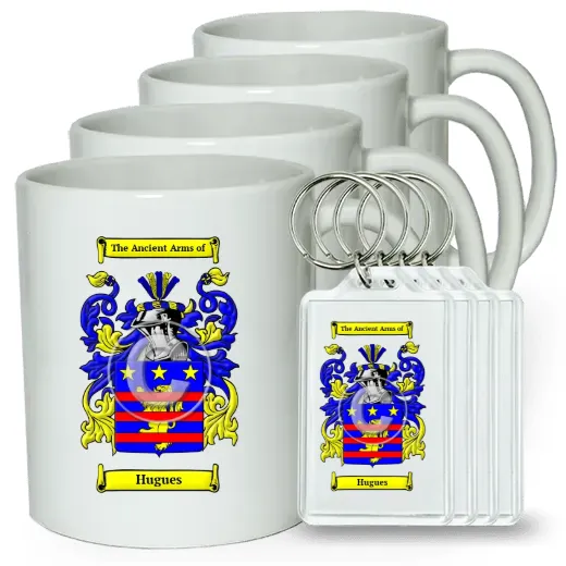 Hugues Set of 4 Coffee Mugs and Keychains