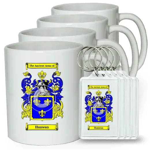 Hunwan Set of 4 Coffee Mugs and Keychains