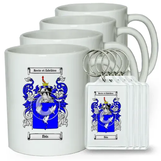 Ibis Set of 4 Coffee Mugs and Keychains