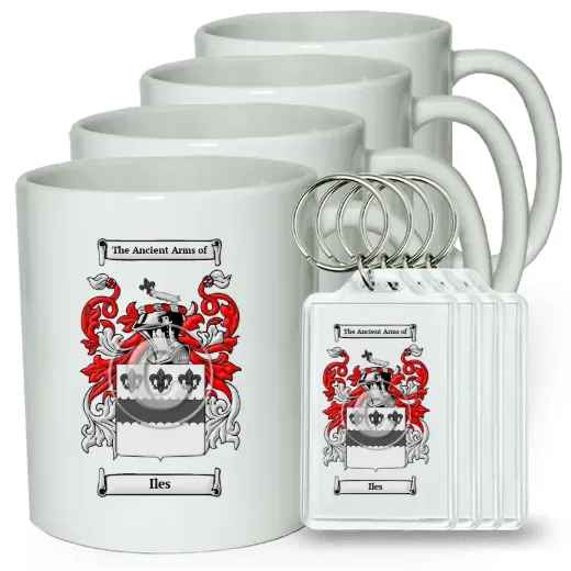 Iles Set of 4 Coffee Mugs and Keychains