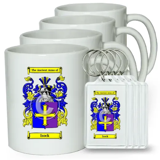 Isock Set of 4 Coffee Mugs and Keychains