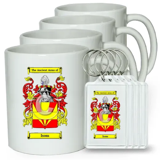 Isom Set of 4 Coffee Mugs and Keychains