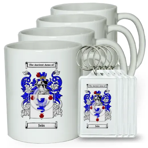 Jain Set of 4 Coffee Mugs and Keychains