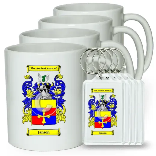 Janson Set of 4 Coffee Mugs and Keychains
