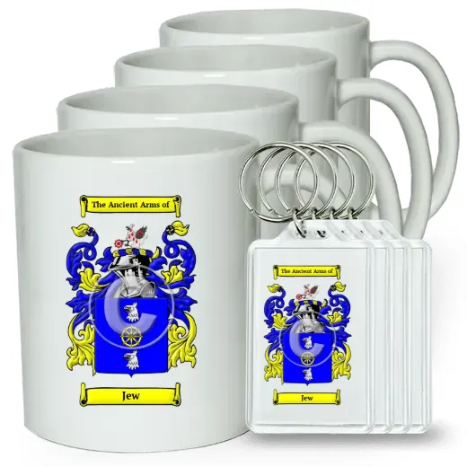 Jew Set of 4 Coffee Mugs and Keychains
